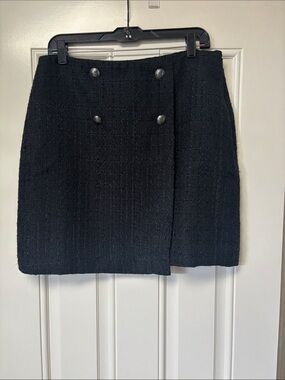 LOFT Black Tweed Mini Skirt with Double Button Detail